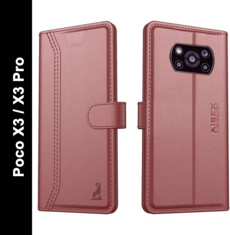 AIBEX Flip Cover for Poco X3 Pro / Poco X3|Vegan PU Lea...