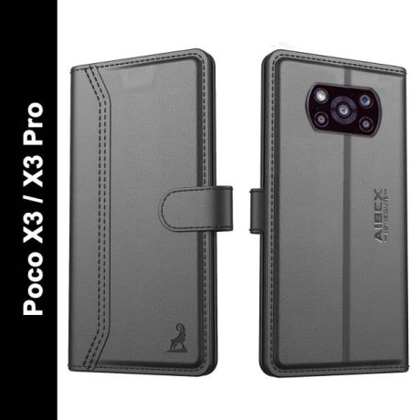 AIBEX Flip Cover for Poco X3 Pro / Poco X3|Vegan PU Lea...